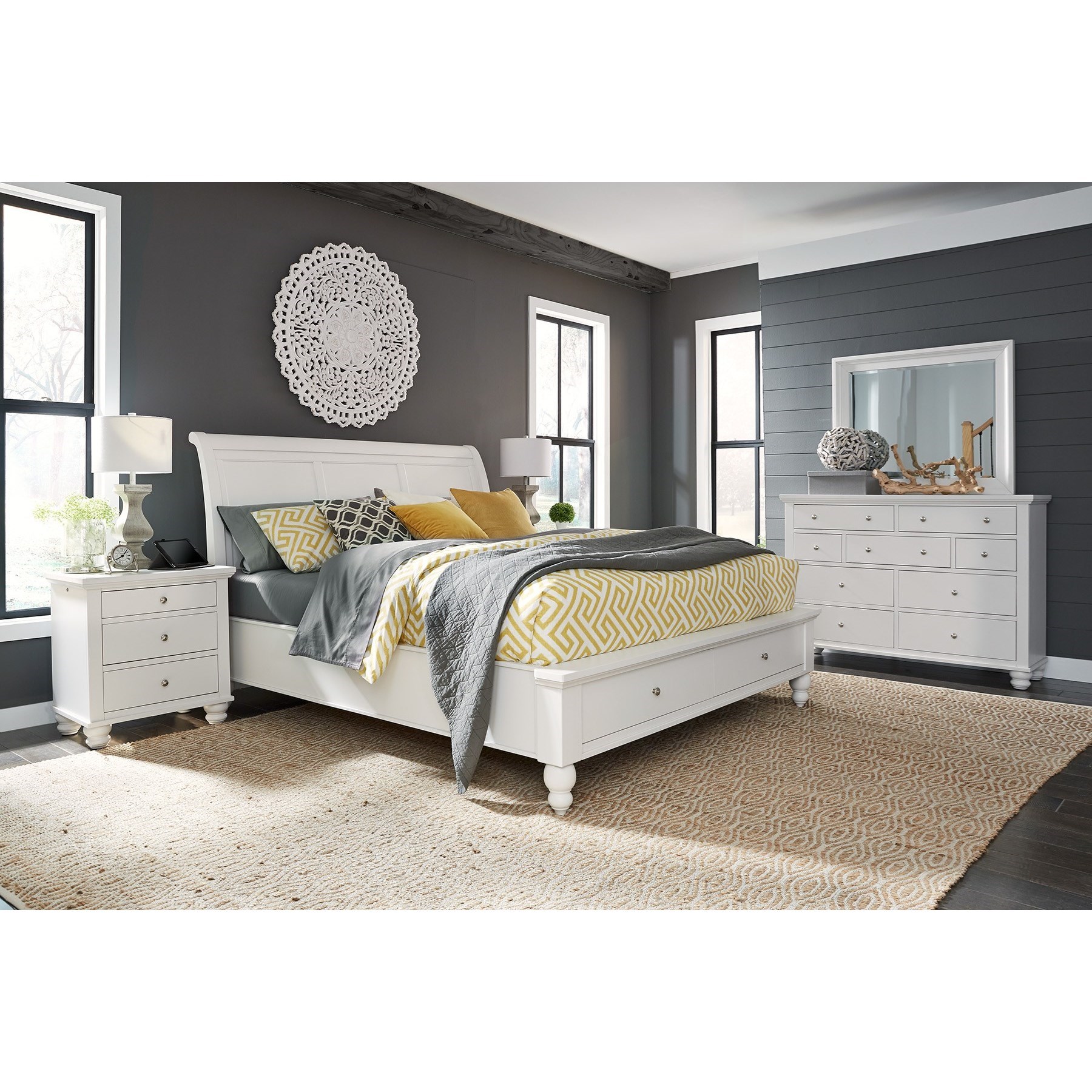 Aspenhome Cambridge CB Queen Sleigh Bed With Storage Drawers and USB